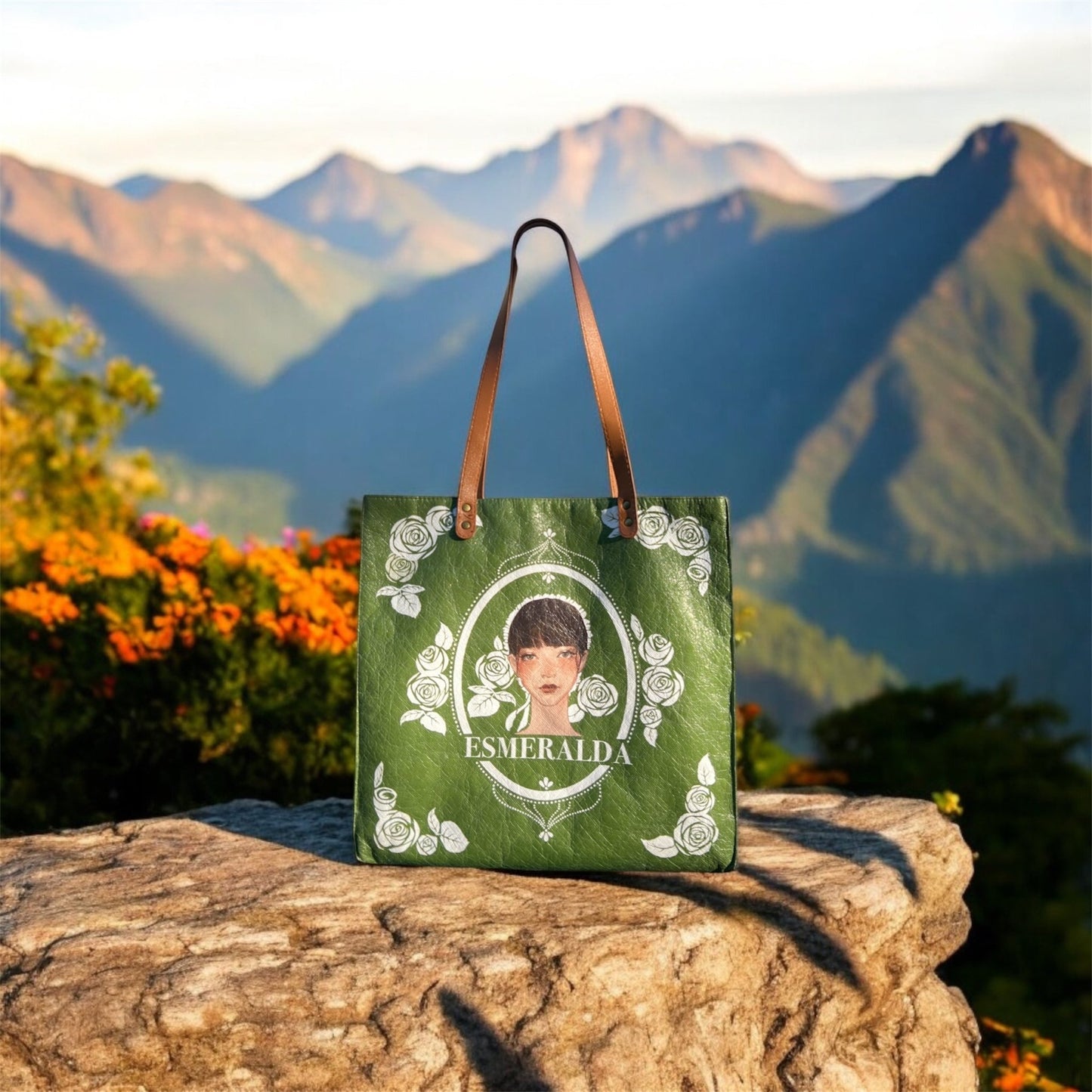 Original Art Tote Bag - Minimalist Eco - friendly Leather - Like Green Paper Bag, Waterproof, Gift for her - Golden Crow