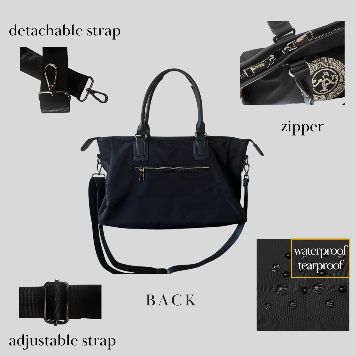 Embroidered Black Handbag, Shoulder Bag for Everyday Elegance - Golden Crow