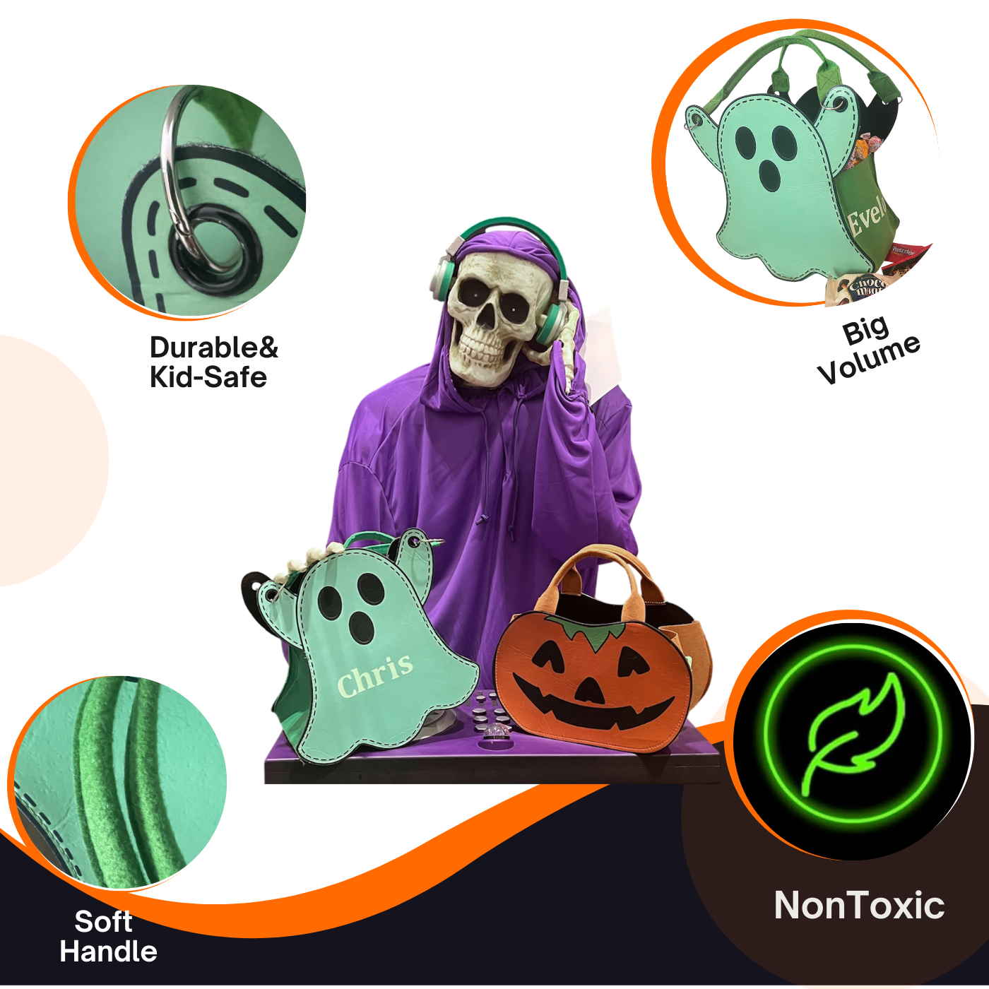 Personalized Glow-in-the-Dark Ghost Halloween Trick-or-Treat Bag for Kids – Custom Name Candy Tote