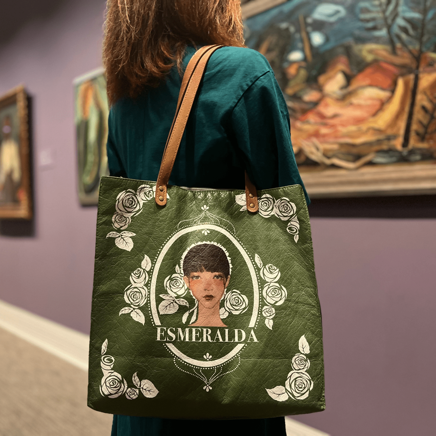 Original Art Tote Bag - Minimalist Eco - friendly Leather - Like Green Paper Bag, Waterproof, Gift for her - Golden Crow