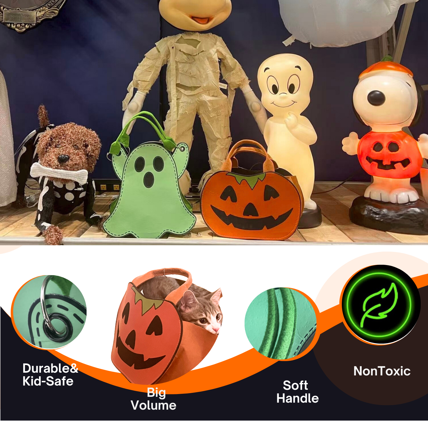 Glow-in-the-Dark Halloween Trick or Treat Bags – Personalized Ghost & Pumpkin Candy Totes for Kids