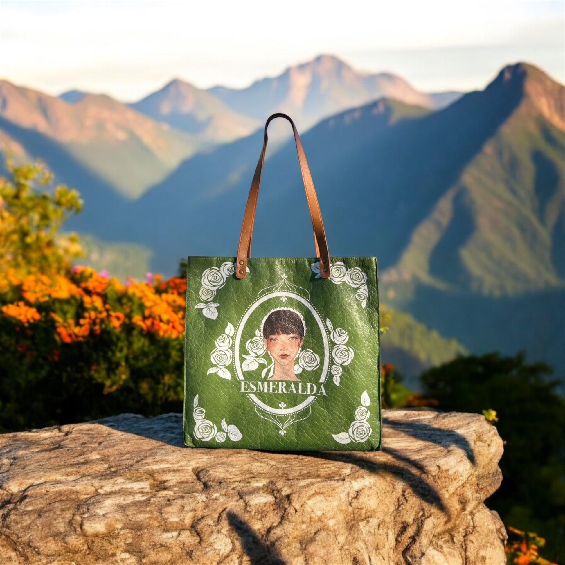 Original Art Tote Bag - Minimalist Eco - friendly Leather - Like Green Paper Bag, Waterproof, Gift for her - Golden Crow