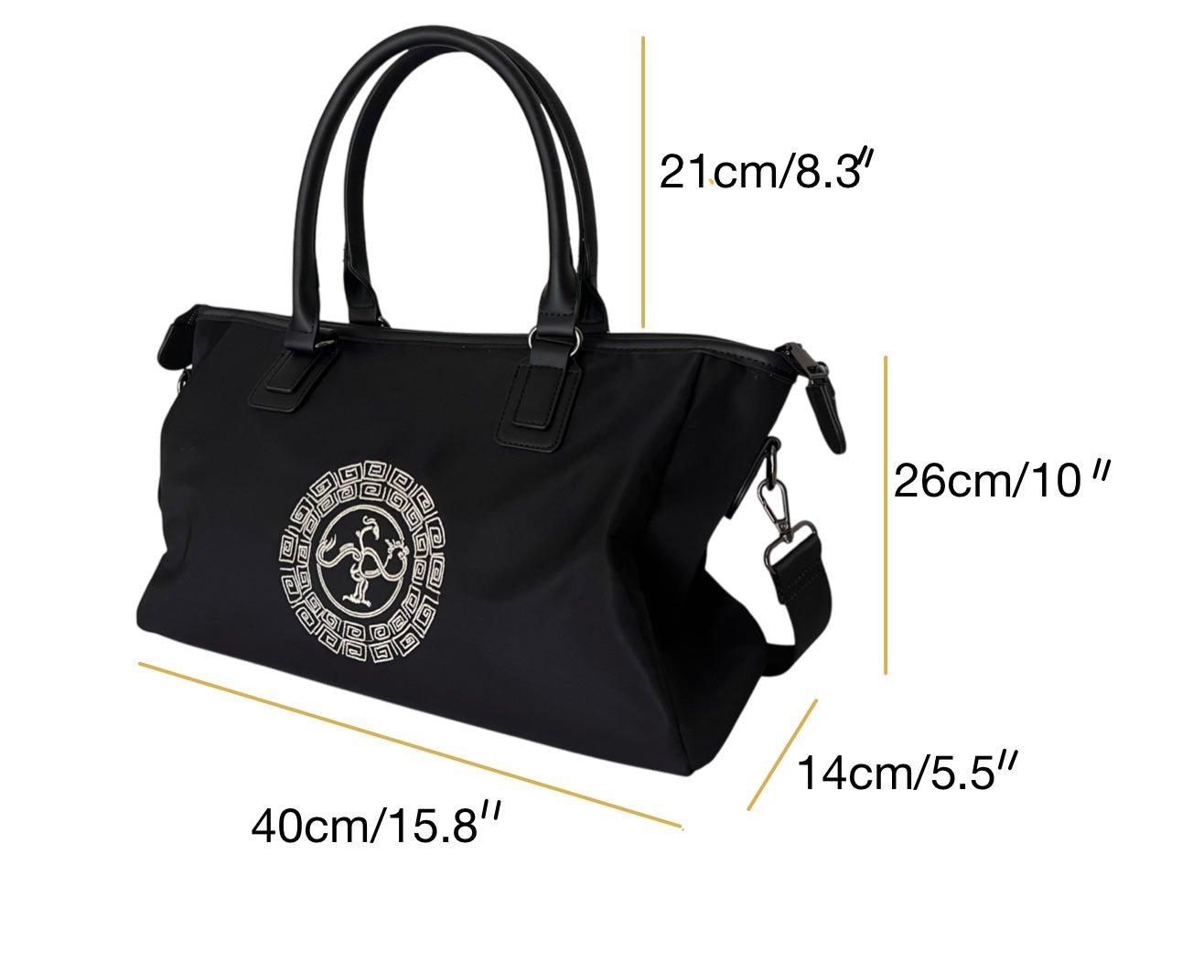 Embroidered Black Handbag, Shoulder Bag for Everyday Elegance - Golden Crow