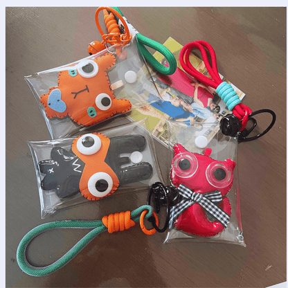 Handmade Leather Keychains, Charms, Kawaii Animal, Narrower version - Golden Crow