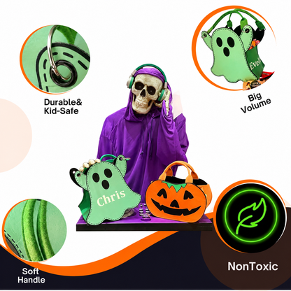 Combo-Glow-in-the-Dark Halloween Trick or Treat Bags – Personalized Ghost & Pumpkin Candy Totes for Kids