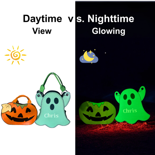 Glow-in-the-Dark Halloween Trick or Treat Bags – Personalized Ghost & Pumpkin Candy Totes for Kids