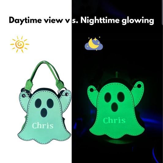 Personalized Glow-in-the-Dark Ghost Halloween Trick-or-Treat Bag for Kids – Custom Name Candy Tote
