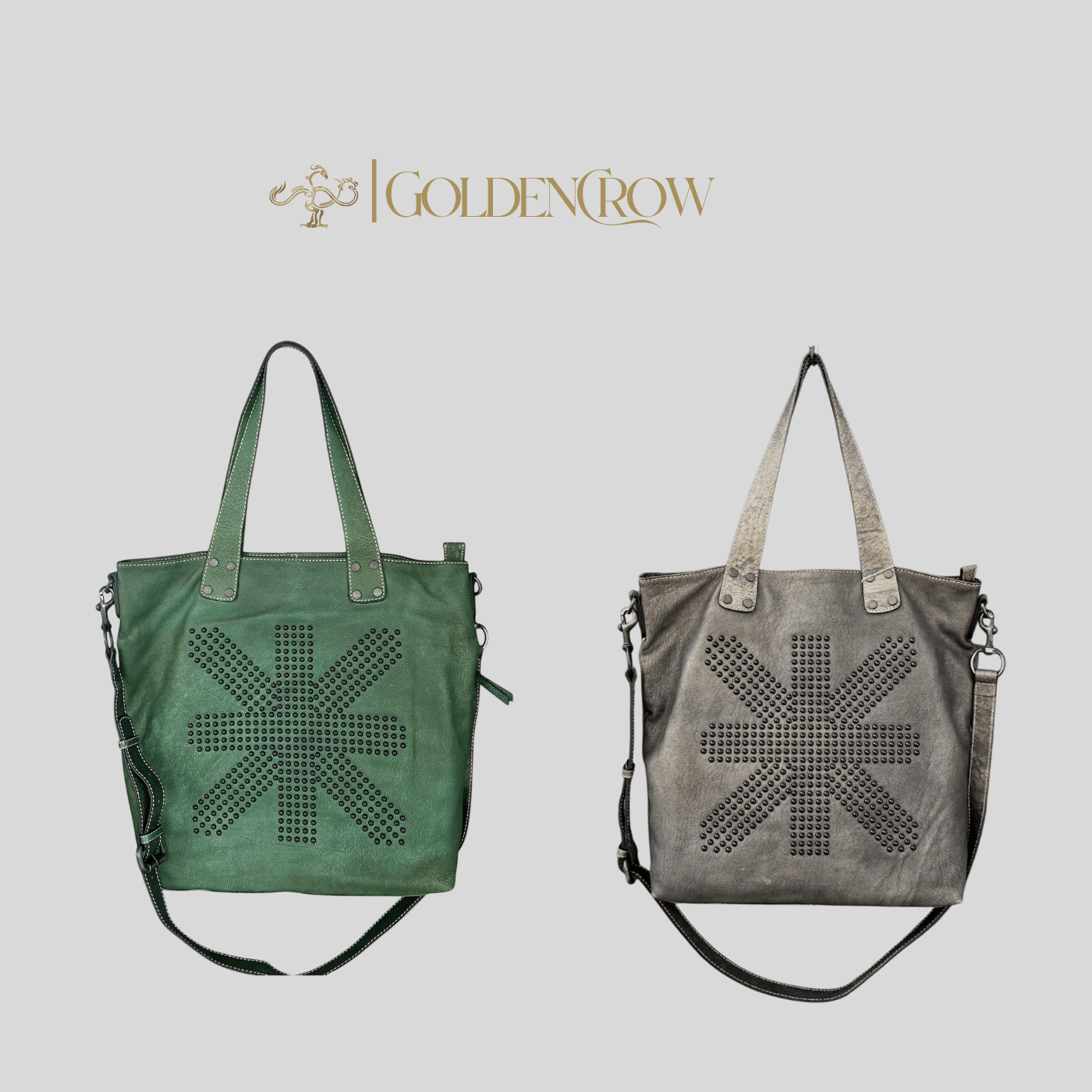 Spacious Leather Tote with Metal Stud Detailing – Soft, Luxury & Chic - Golden Crow