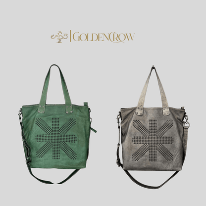 Spacious Leather Tote with Metal Stud Detailing – Soft, Luxury & Chic - Golden Crow