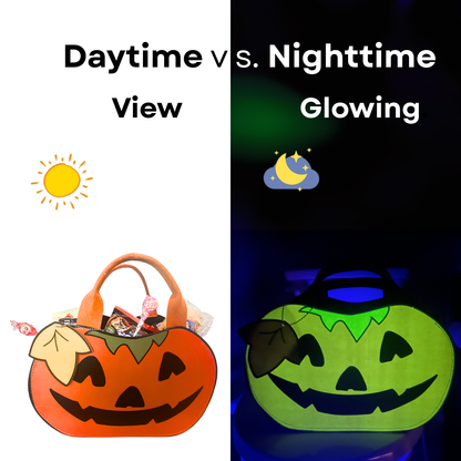 Personalized Pumpkin Trick or Treat Bag – Custom Glow-in-the-Dark Halloween Candy Tote for Kids