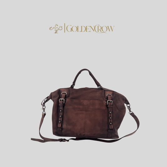 Rustic Elegance – Brown Leather Handbag, Shoulder Bag & Crossbody - Golden Crow