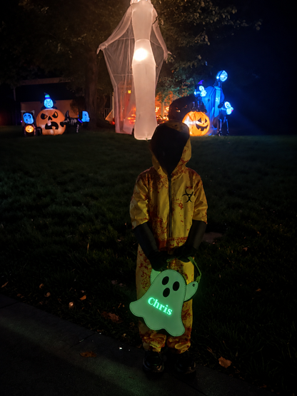 Personalized Glow-in-the-Dark Ghost Halloween Trick-or-Treat Bag for Kids – Custom Name Candy Tote
