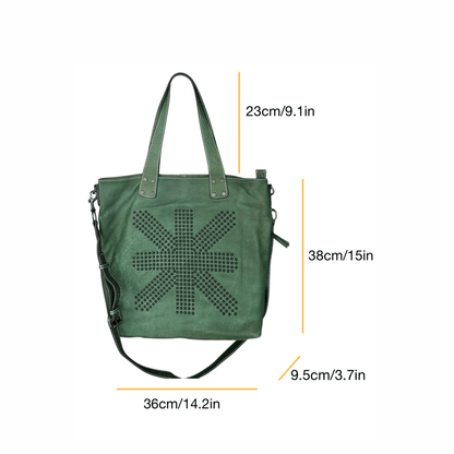 Spacious Leather Tote with Metal Stud Detailing – Soft, Luxury & Chic - Golden Crow