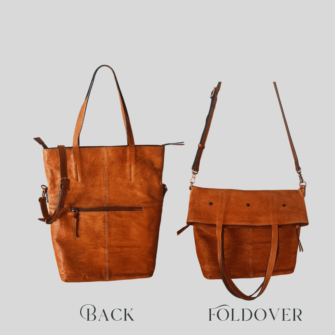 Convertible Leather Tote Bag | Crossbody & Shoulder Bag | Handmade in Grey, Caramel & Bronze