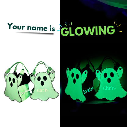Personalized Glow-in-the-Dark Ghost Halloween Trick-or-Treat Bag for Kids – Custom Name Candy Tote