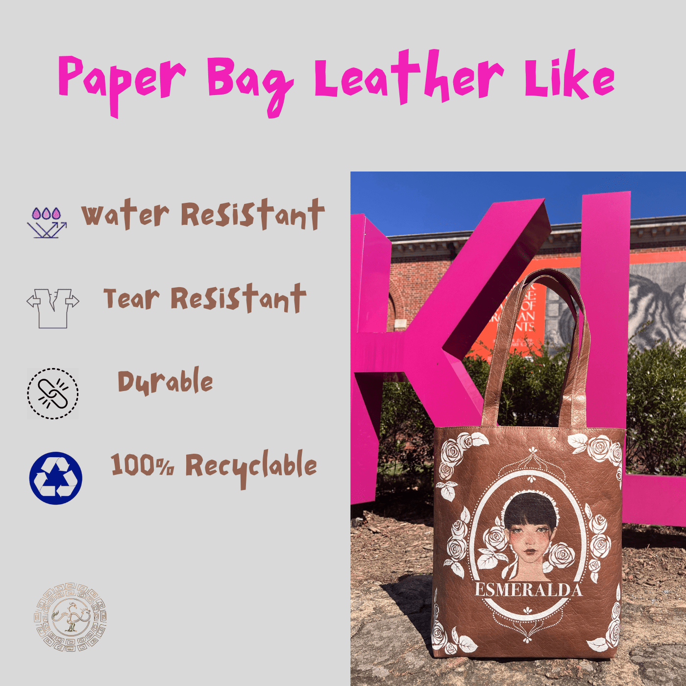 Original Art Tote Bag Made from Tyvek Paper - Durable & Stylish, Eco - friendly - Golden Crow
