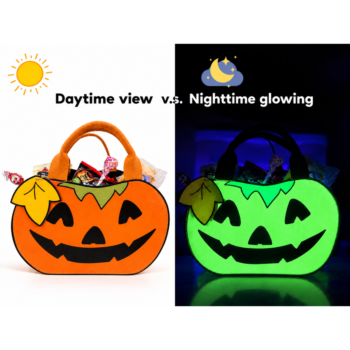 Personalized Pumpkin Trick or Treat Bag – Custom Glow-in-the-Dark Halloween Candy Tote for Kids