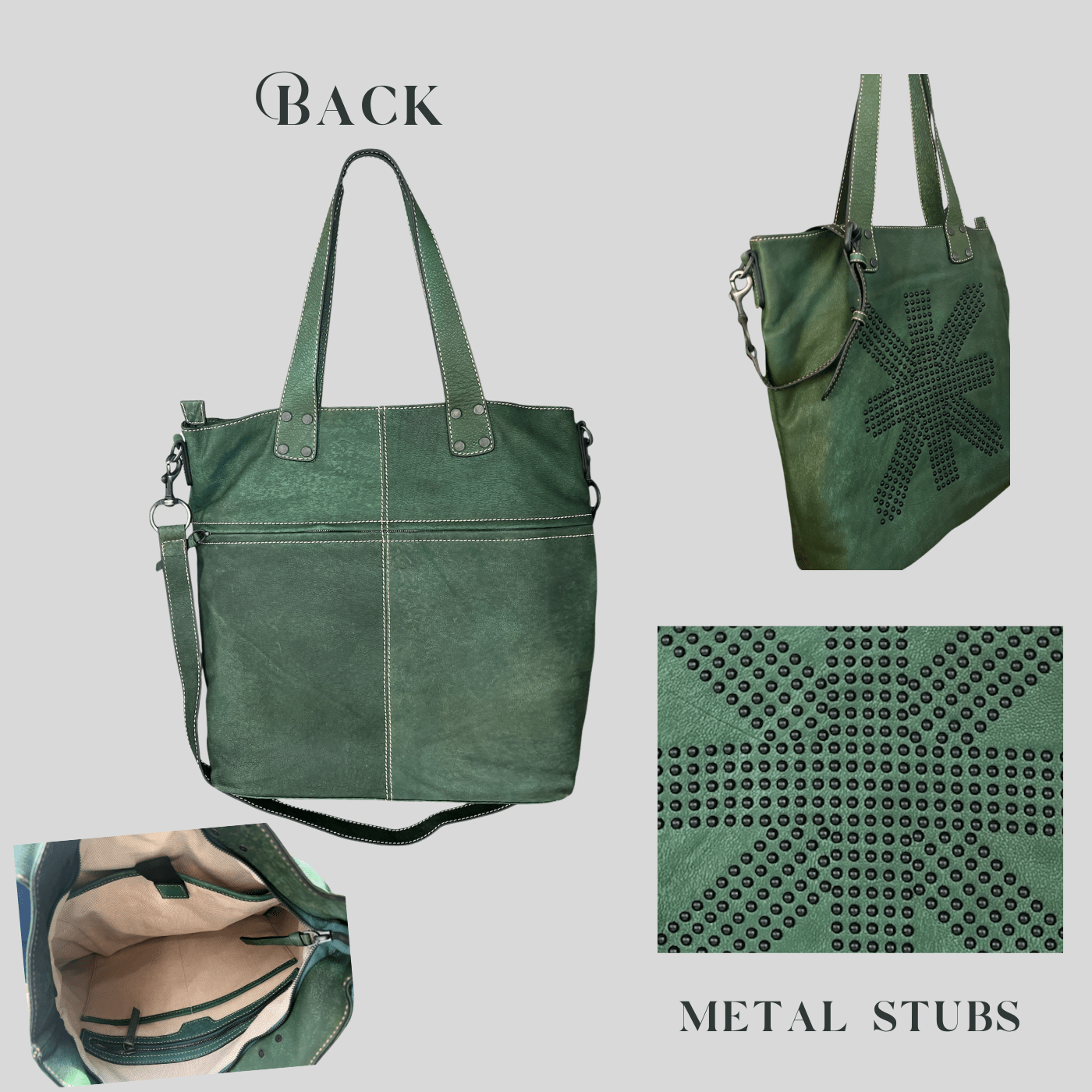 Spacious Leather Tote with Metal Stud Detailing – Soft, Luxury & Chic - Golden Crow