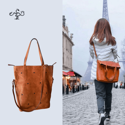 Convertible Leather Tote Bag | Crossbody & Shoulder Bag | Handmade in Grey, Caramel & Bronze