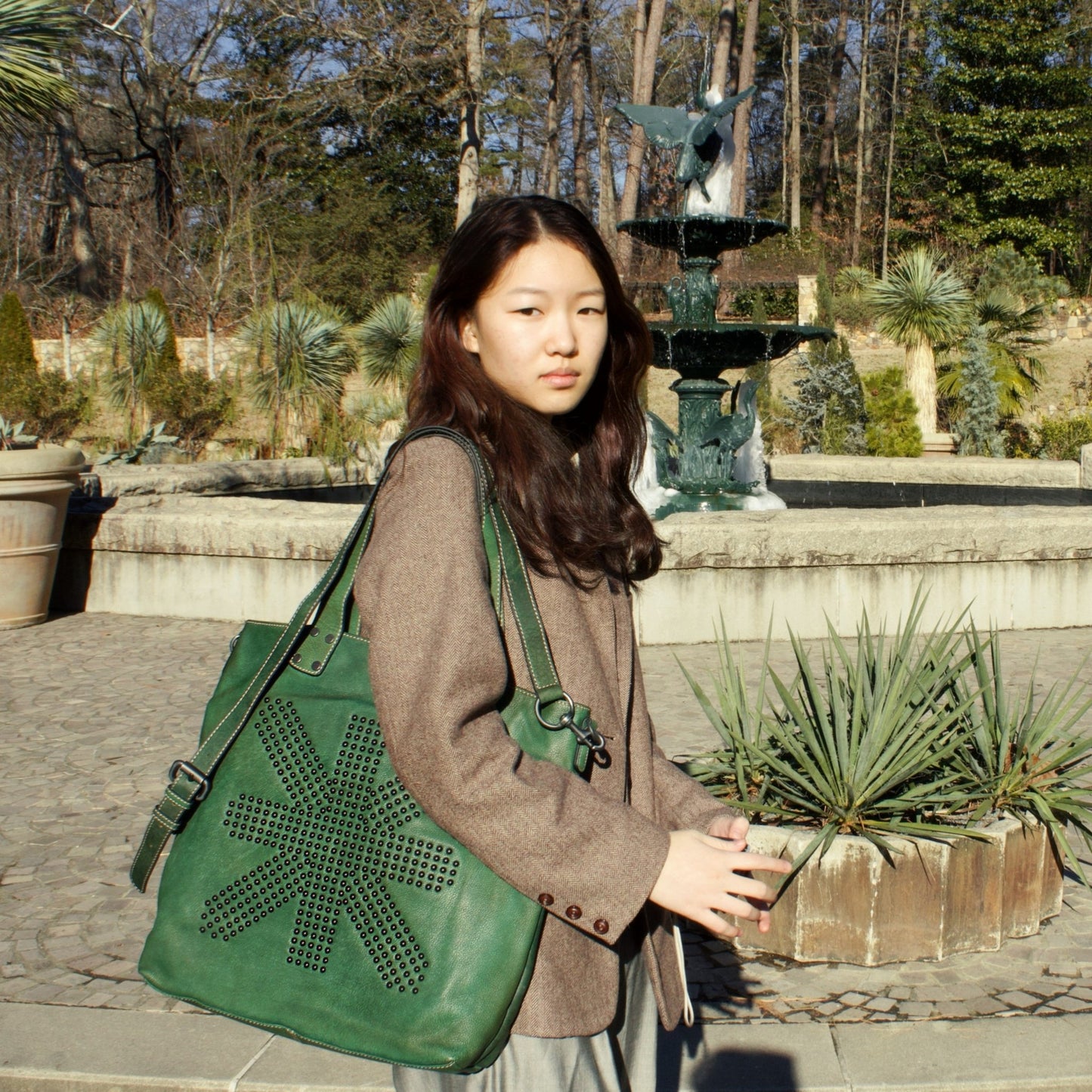 Spacious Leather Tote with Metal Stud Detailing – Soft, Luxury & Chic - Golden Crow