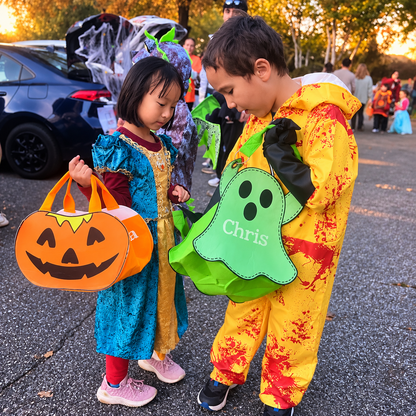 Personalized Glow-in-the-Dark Ghost Halloween Trick-or-Treat Bag for Kids – Custom Name Candy Tote