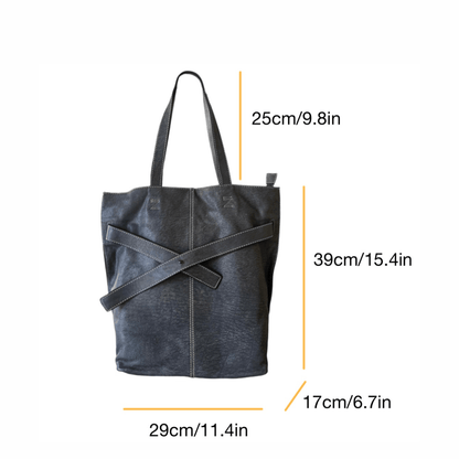 Soft Leather Tote with Unique Cross - Strap Design - Golden Crow