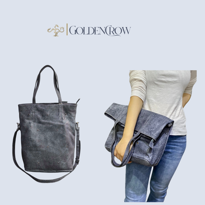 Convertible Leather Tote Bag | Crossbody & Shoulder Bag | Handmade in Grey, Caramel & Bronze