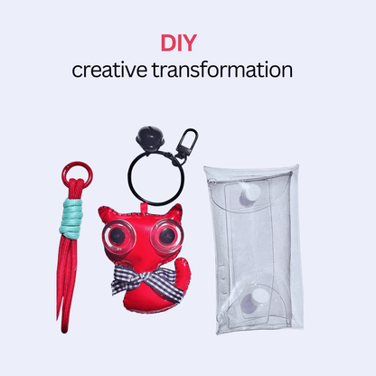 Handmade Leather Keychains, Charms, Kawaii Animal, Narrower version - Golden Crow