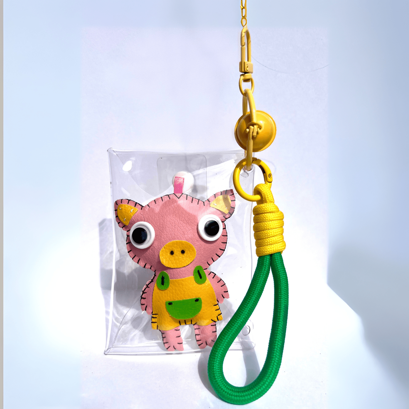 Handmade Leather Keychains, Charms, Kawaii Animal, Wider Version - Golden Crow