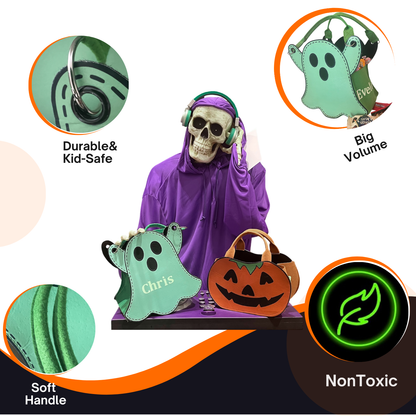 Personalized Glow-in-the-Dark Ghost Halloween Trick-or-Treat Bag for Kids – Custom Name Candy Tote