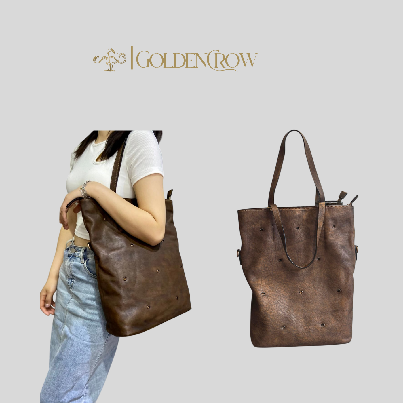 Convertible Leather Tote Bag | Crossbody & Shoulder Bag | Handmade in Grey, Caramel & Bronze