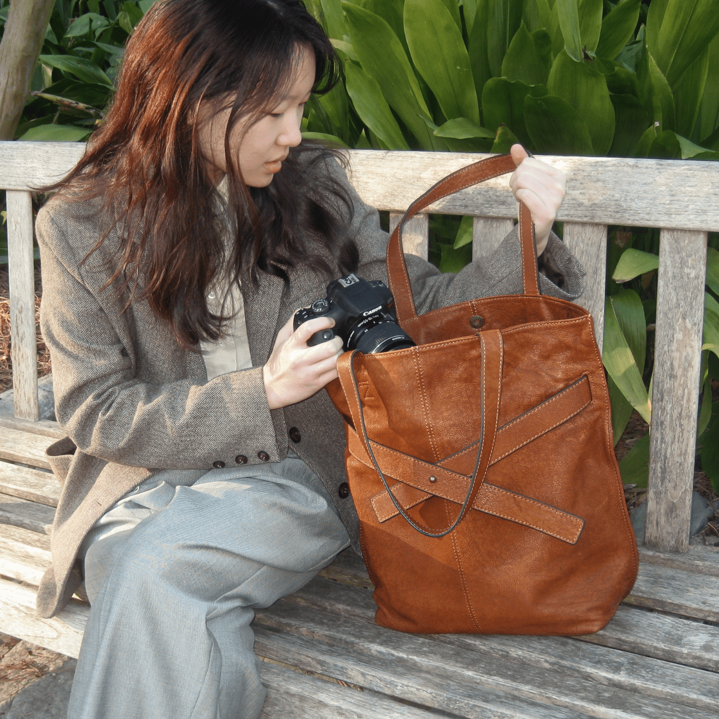 Soft Leather Tote with Unique Cross - Strap Design - Golden Crow