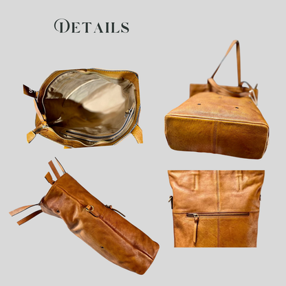 Convertible Leather Tote Bag | Crossbody & Shoulder Bag | Handmade in Grey, Caramel & Bronze