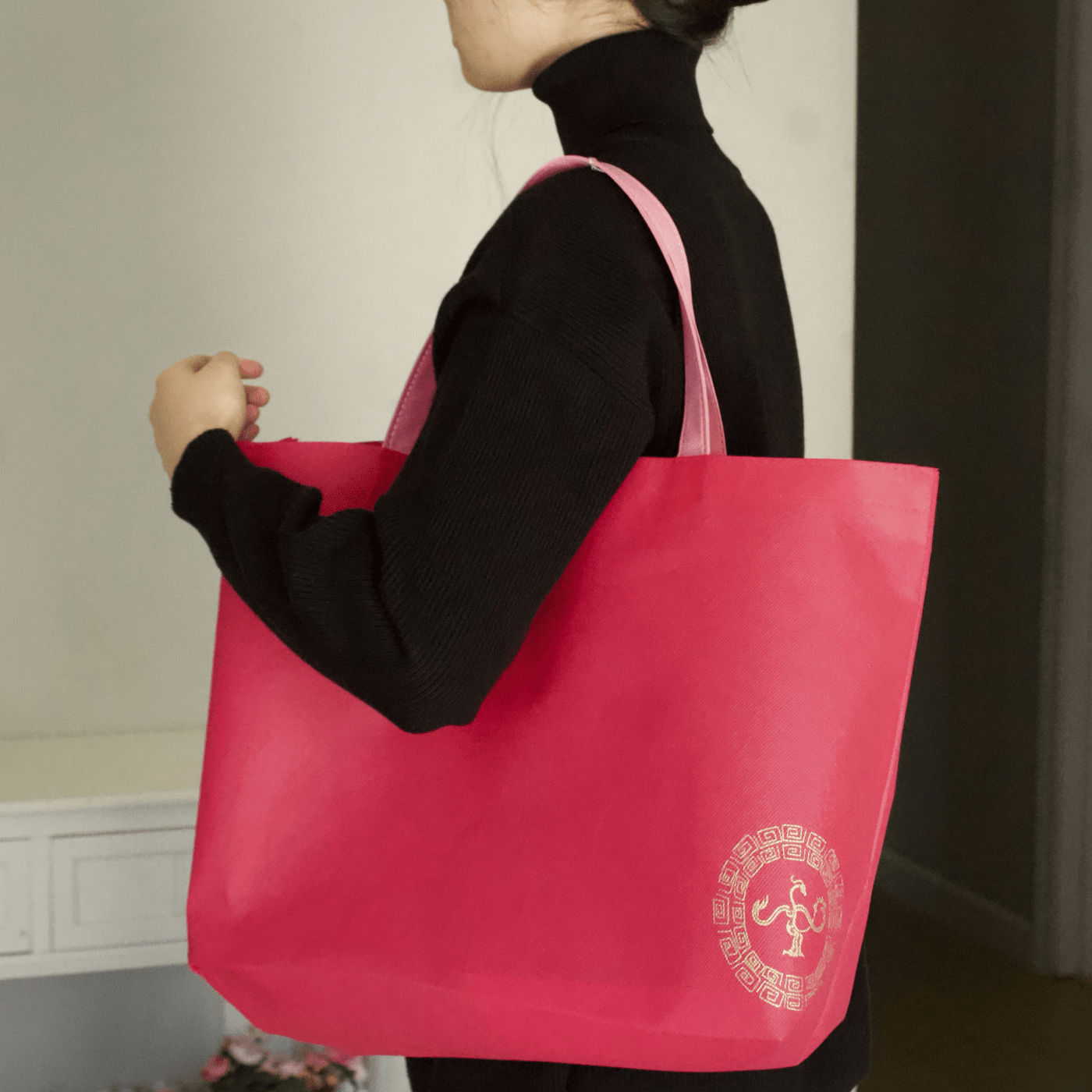 Reusable Grocery Bag, Foldable Shopping Bag, Contrast Colors with Golden Bird Logo - Golden Crow