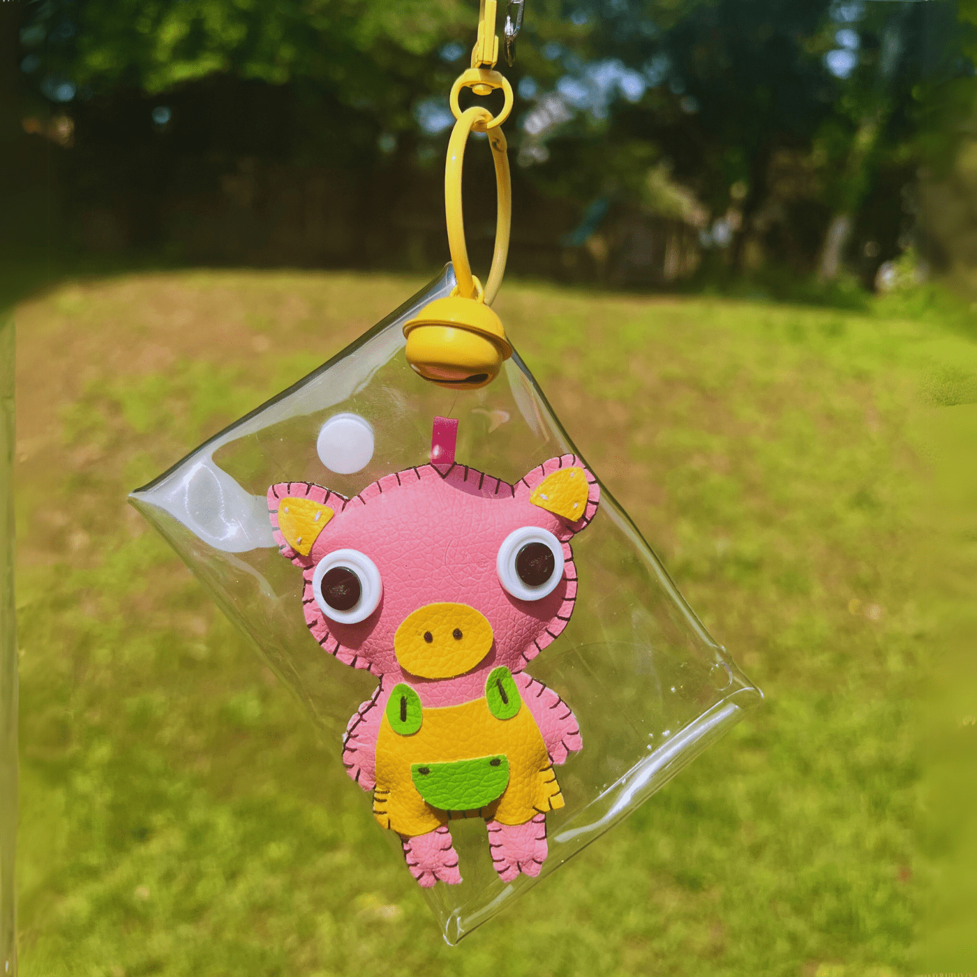 Handmade Leather Keychains, Charms, Kawaii Animal, Wider Version - Golden Crow