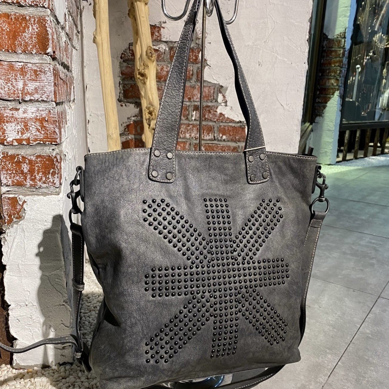 Spacious Leather Tote with Metal Stud Detailing – Soft, Luxury & Chic - Golden Crow