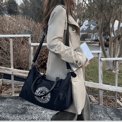 Embroidered Black Handbag, Shoulder Bag for Everyday Elegance - Golden Crow