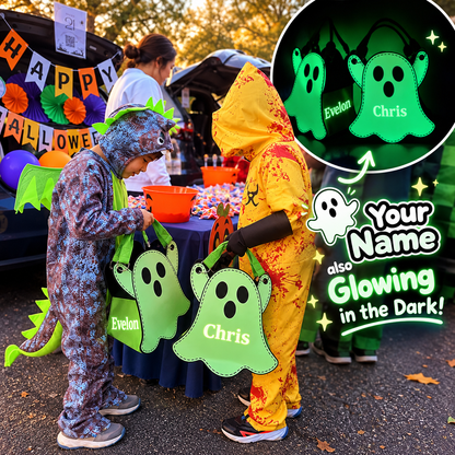 Personalized Glow-in-the-Dark Ghost Halloween Trick-or-Treat Bag for Kids – Custom Name Candy Tote