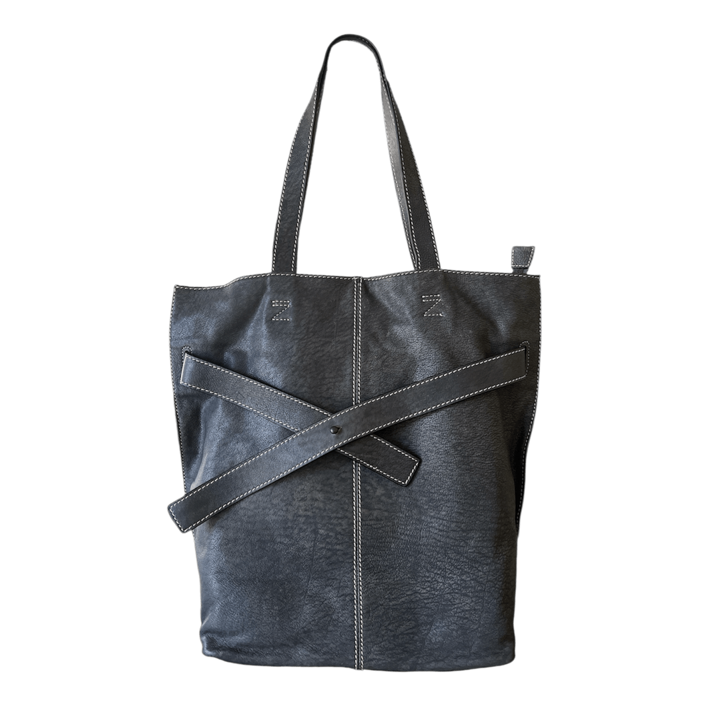 Soft Leather Tote with Unique Cross - Strap Design - Golden Crow