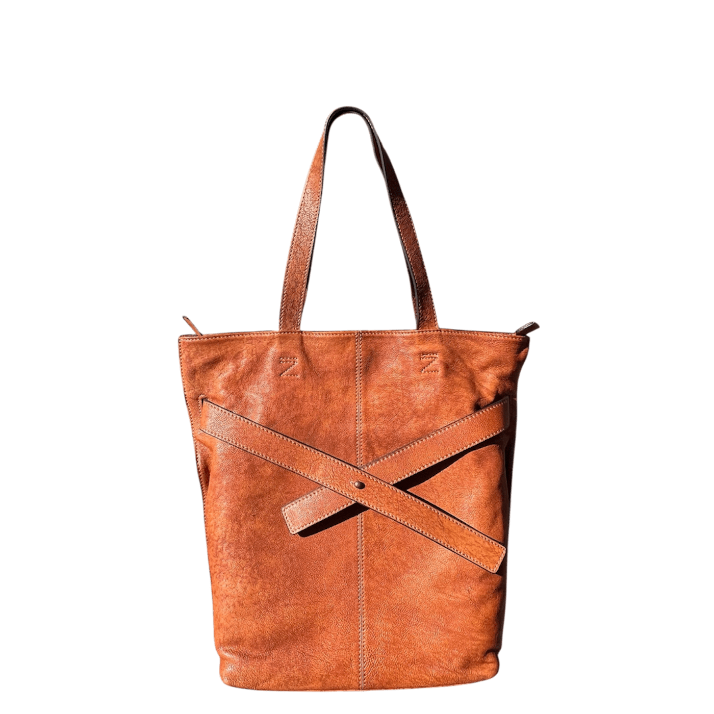 Soft Leather Tote with Unique Cross - Strap Design - Golden Crow