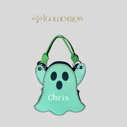 Personalized Glow-in-the-Dark Ghost Halloween Trick-or-Treat Bag for Kids – Custom Name Candy Tote