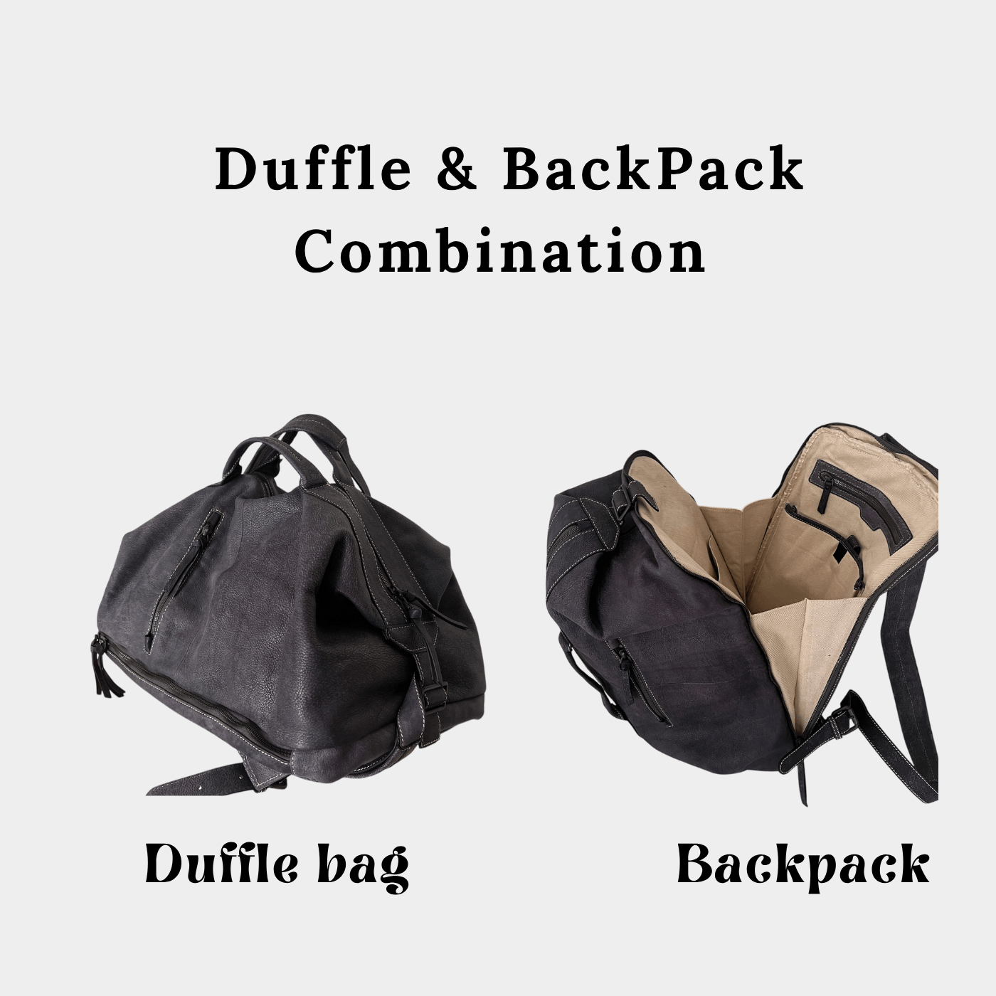 Convertible Leather Duffle & Backpack – One Bag, Two Styles - Large size - Golden Crow