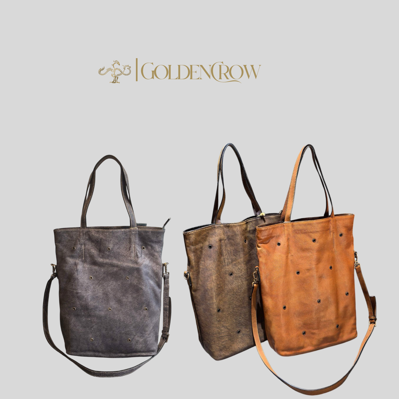 Convertible Leather Tote Bag | Crossbody & Shoulder Bag | Handmade in Grey, Caramel & Bronze