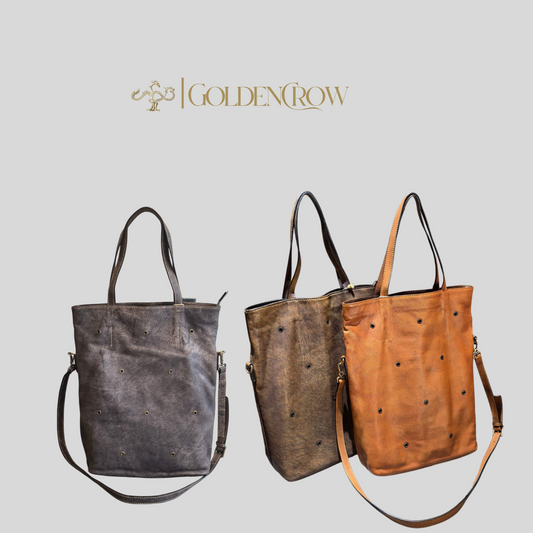 Convertible Leather Tote Bag | Crossbody & Shoulder Bag | Handmade in Grey, Caramel & Bronze