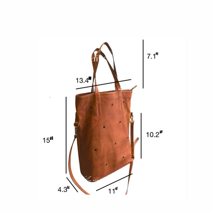 Convertible Leather Tote Bag | Crossbody & Shoulder Bag | Handmade in Grey, Caramel & Bronze