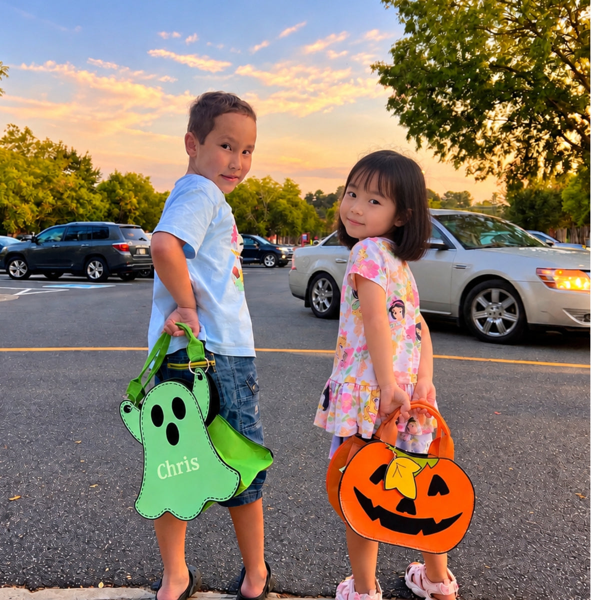 Combo-Glow-in-the-Dark Halloween Trick or Treat Bags – Personalized Ghost & Pumpkin Candy Totes for Kids
