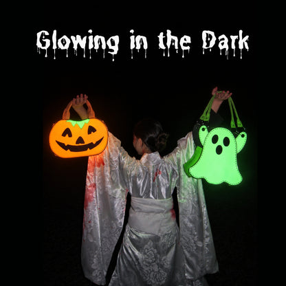 Combo-Glow-in-the-Dark Halloween Trick or Treat Bags – Personalized Ghost & Pumpkin Candy Totes for Kids