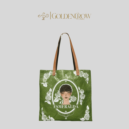 Original Art Tote Bag - Minimalist Eco - friendly Leather - Like Green Paper Bag, Waterproof, Gift for her - Golden Crow